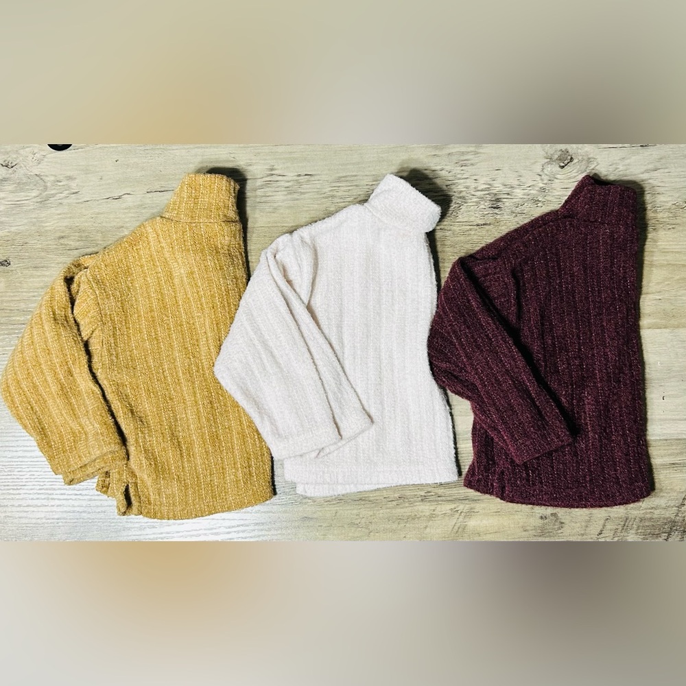 Old Navy Baby Turtleneck Sweaters Bundle of 3 - Mustard, Cream, Burgundy